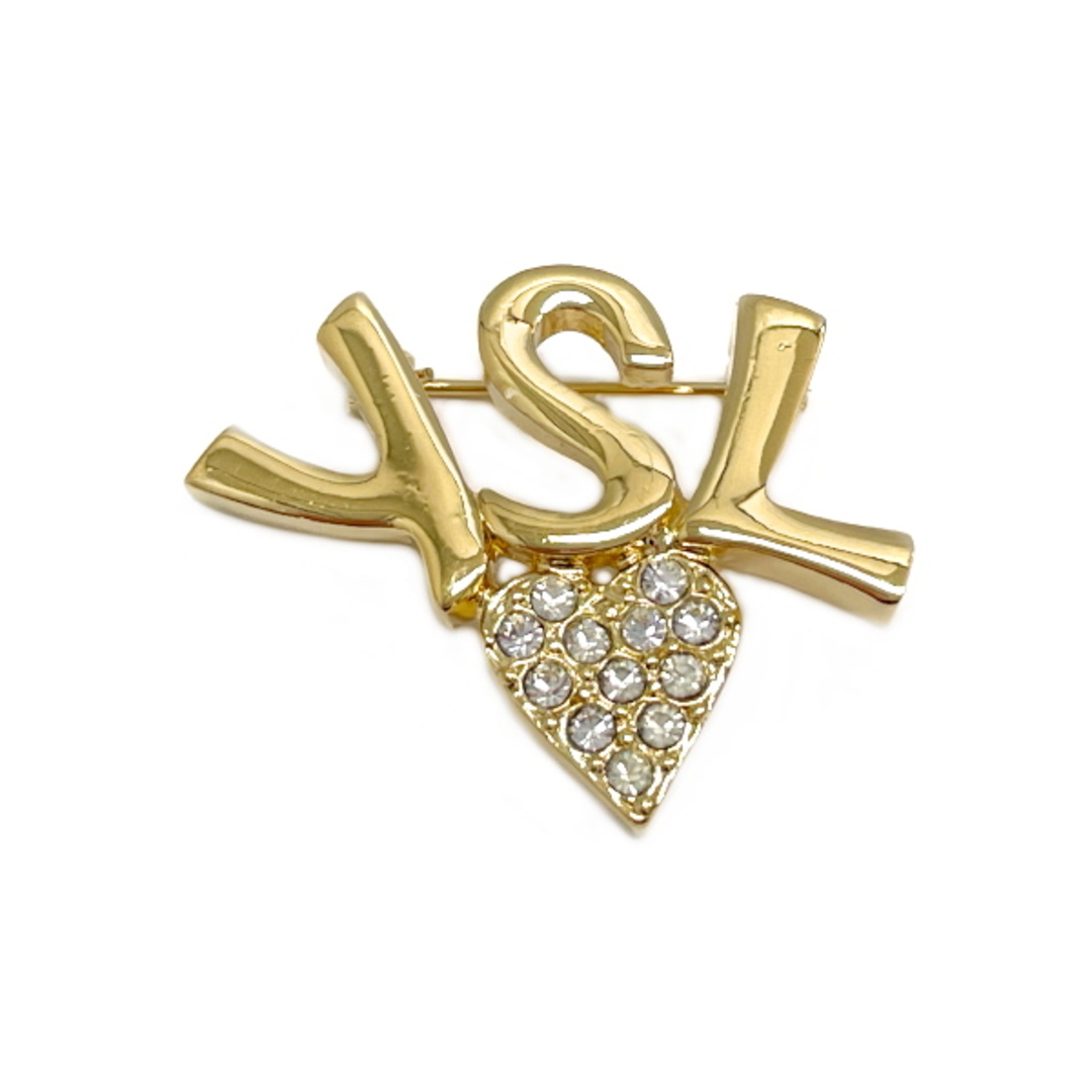 Saint Laurent(サンローラン)のYVES SAINT LAURENT ヴィンテージ YSL ストーンハート ブローチ GP レディースのアクセサリー(ブローチ/コサージュ)の商品写真