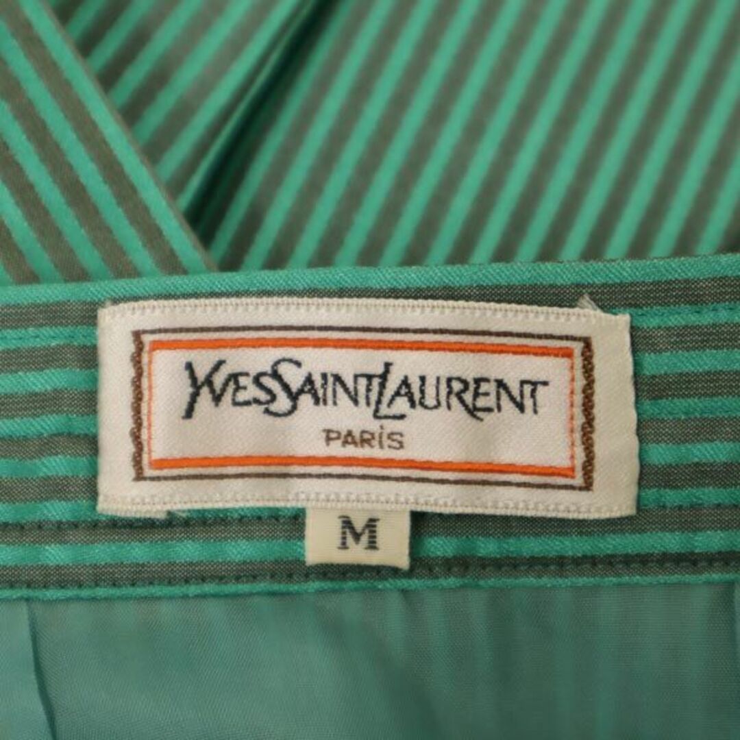 イヴサンローラン 80s 90s ヴィンテージ ストライプ プリーツスカート M グリーン YVES SAINT LAURENT レディース   【230809】詳細説明文