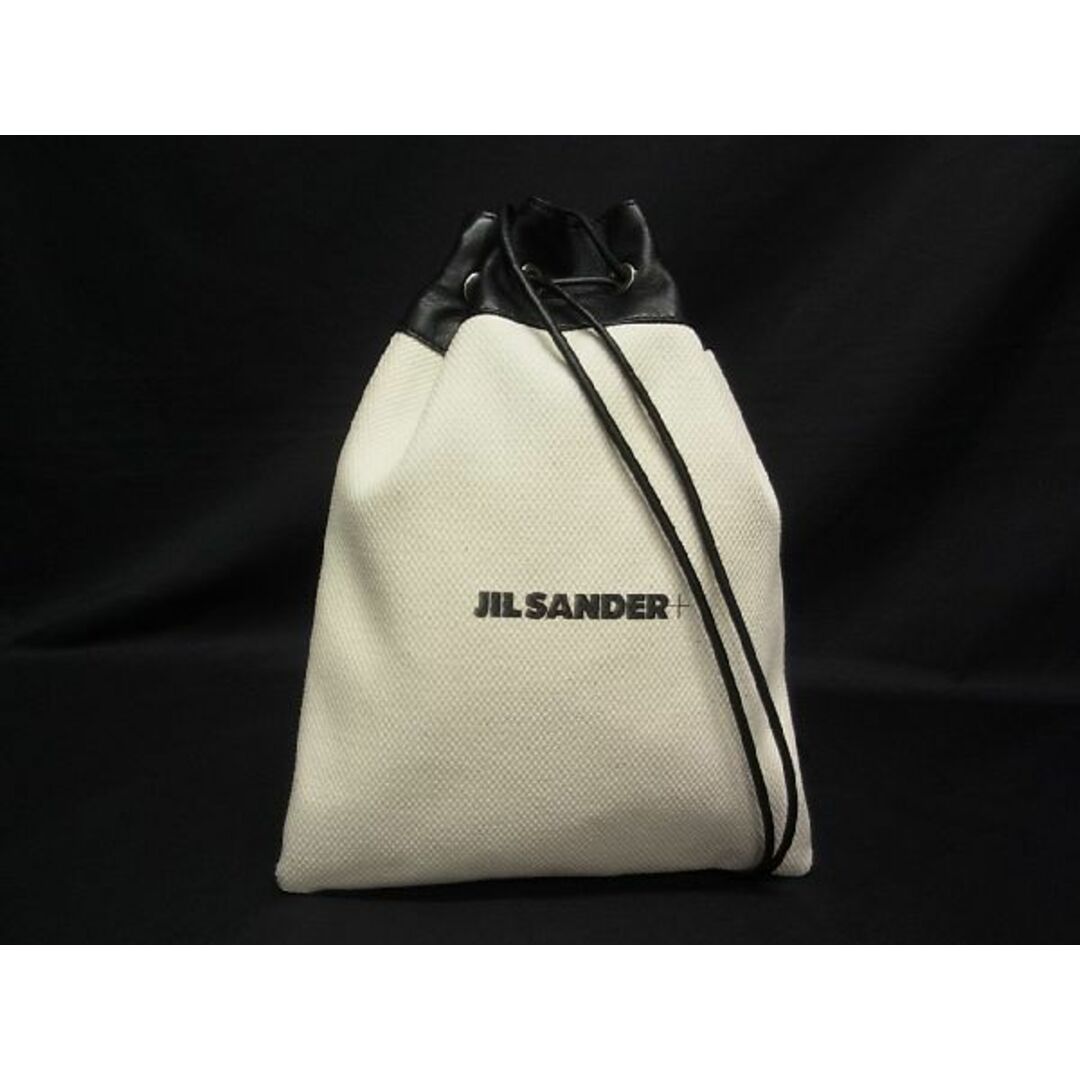 ■新品■未使用■ JIL SANDER ジルサンダー ドローストリング キャンバス 巾着型 ショルダーバッグ アイボリー系×ブラック系 AK3630ｷk