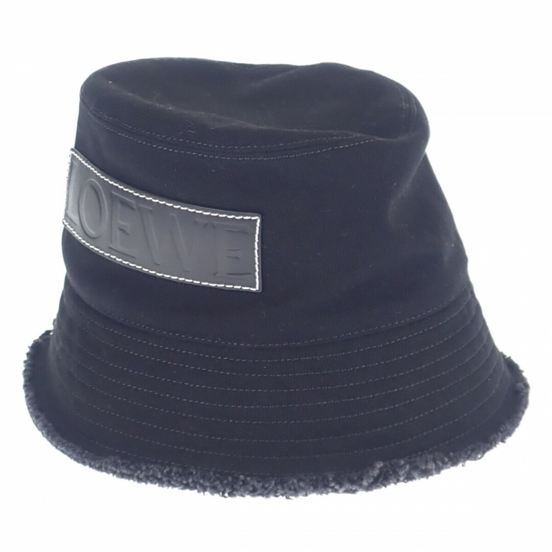 【Aランク】LOEWE ロエベ ロゴ バケットハット 帽子 バケハ K820HB1X20 デニム カーフスキン ブラック 黒 #57 レディース【ISEYA】