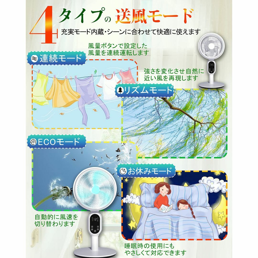 MUTDY 扇風機 リビング扇風機 リモコン付き LEDディスプレイ 上下左右自