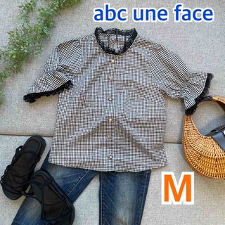 アーベーセーアンフェイス(abc une face)のギンガムチェック半袖ブラウスMアーベーセーアンフェイスabcunfaceレース(シャツ/ブラウス(半袖/袖なし))