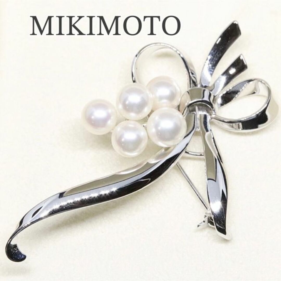 【専用】ミキモト　MIKIMOTO   リボン　パールブローチ　シルバー　5珠