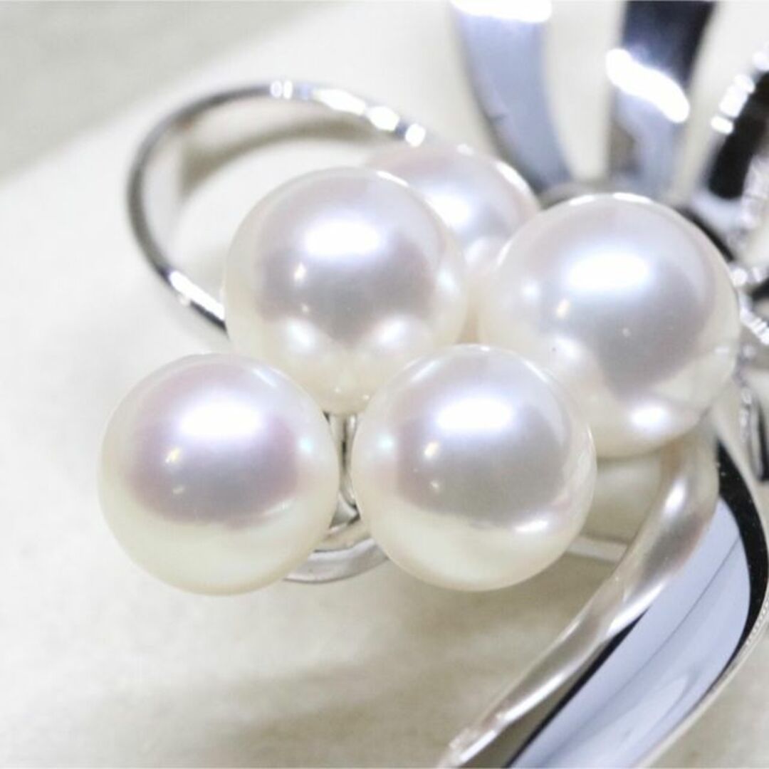 美品 ミキモト 5珠 リボン パールブローチ シルバー MIKIMOTO 2