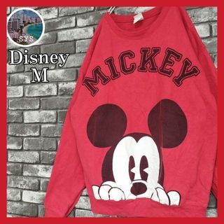 ディズニー(Disney)のDisneyディズニーミッキーマウスロングスリーブビッグロゴデカロゴ長袖赤アート(Tシャツ/カットソー(七分/長袖))