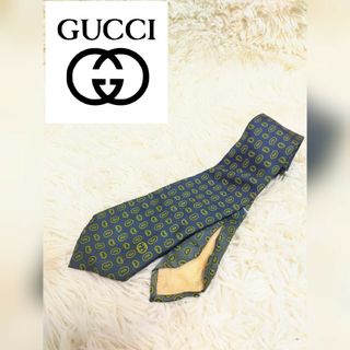 グッチ(Gucci)のグッチ　ネクタイ　シルク100%　ネイビー　スーツ　ペイズリー柄　グリーン(ネクタイ)