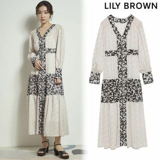 リリーブラウン(Lily Brown)のLILY BROWN パッチワークフラワーワンピース(ロングワンピース/マキシワンピース)