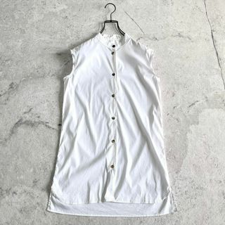 ランバン(LANVIN)の【ランバン】美品 高級イタリア製 ノースリーブ バンドカラー シャツブラウス 白(シャツ/ブラウス(半袖/袖なし))