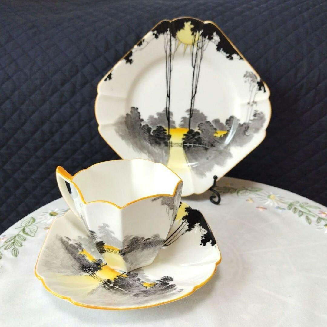 超美品!シェリー、クイーンアン「サンライズ&トールツリー」トリオ1客