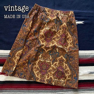 vintage ペイズリー スカート レトロ USA製 ビンテージ(ひざ丈スカート)