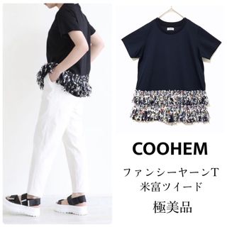 コーヘン(COOHEM)のコーヘン【極美品】ファンシーヤーン フリンジTシャツ カットソー ツイード(Tシャツ(半袖/袖なし))