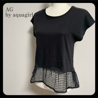 エージーバイアクアガール(AG by aquagirl)の【美品】AG by aquagirl  ペプラム シアー カットソー 黒 (カットソー(半袖/袖なし))