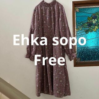 エヘカソポ(ehka sopo)のEhka sopo 小花柄長袖ワンピース　L 難あり(ロングワンピース/マキシワンピース)