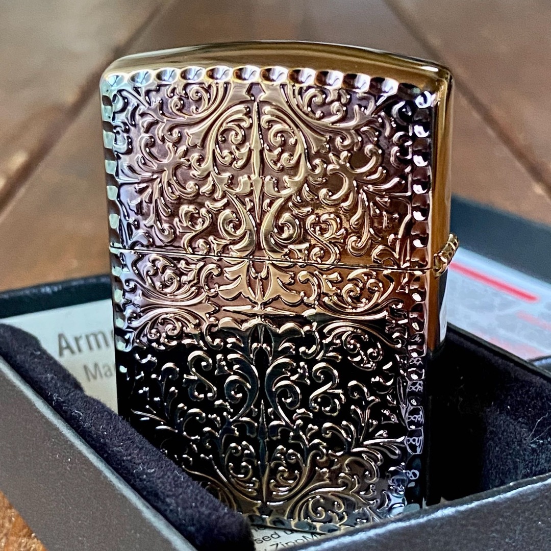 新品 Zippo アーマー 両面 アラベスク ゴールドイブシ 唐草 ジッポー-