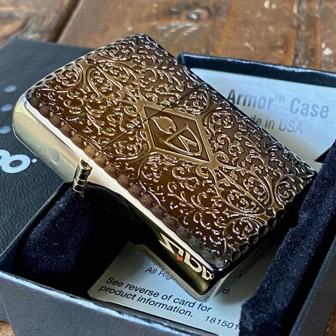 新品 Zippo アーマー 両面 アラベスク ゴールドイブシ 唐草 ジッポー-