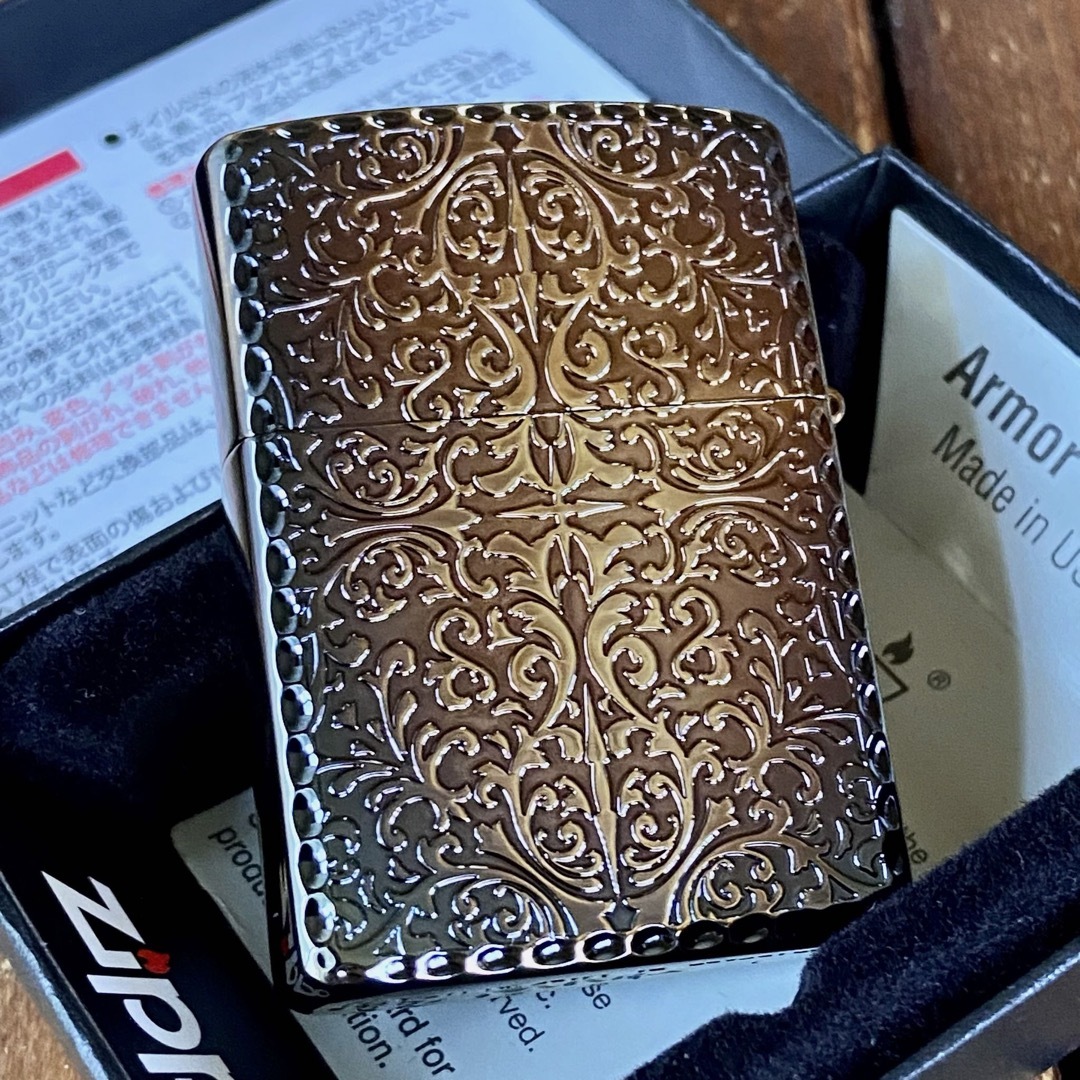 新品 Zippo アーマー 両面 アラベスク ゴールドイブシ 唐草 ジッポー-