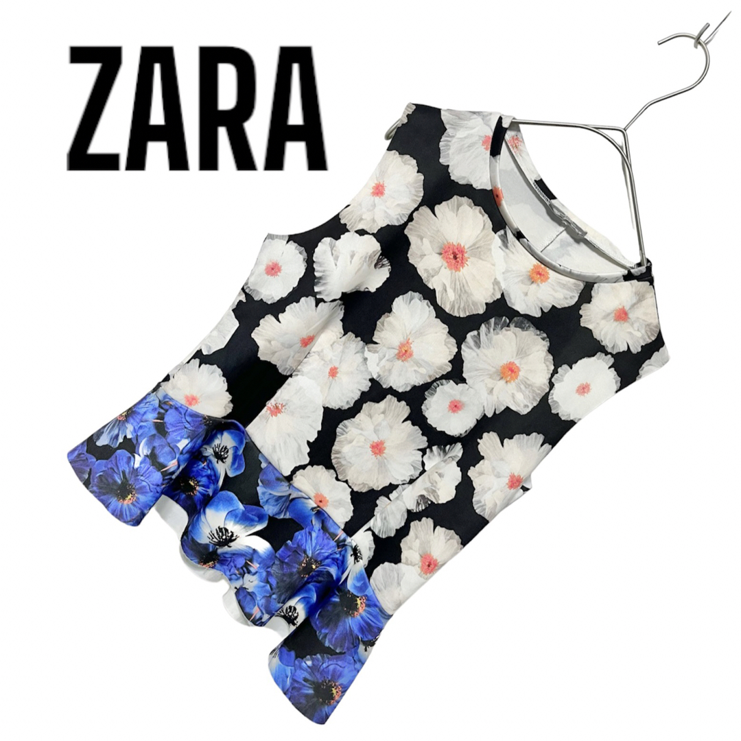 ZARA WOMAN ザラ フラワープリント ノースリーブトップス ピンク