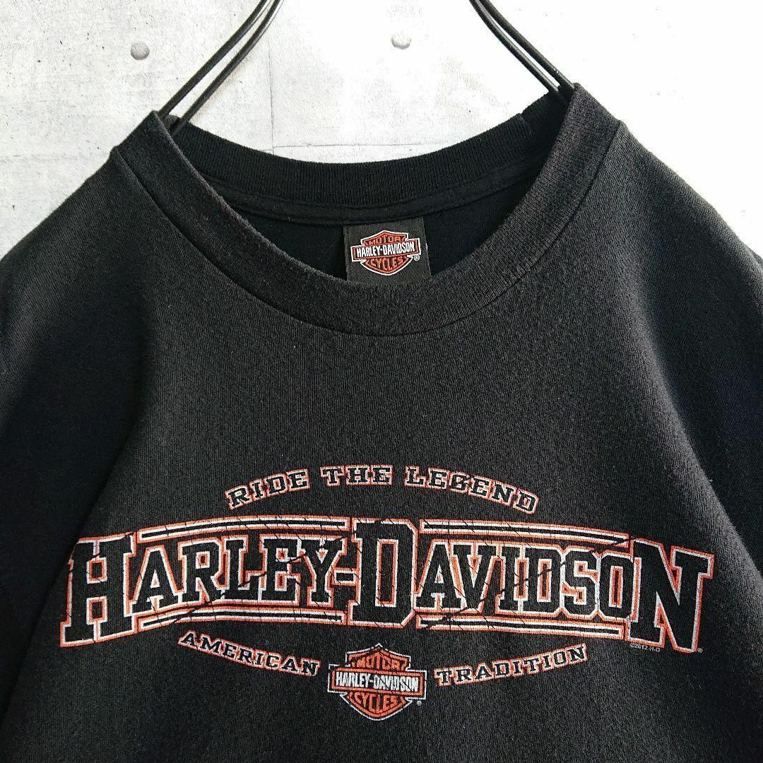 【ハーレーダビッドソン】ファイヤーロゴ バックプリント 半袖 Tシャツ 黒 L