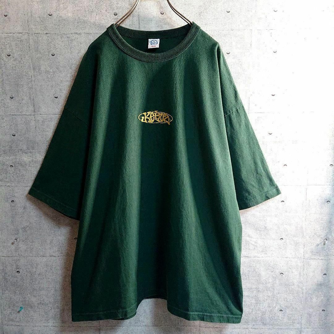 【ケボズ】センター 刺繍ロゴ ビッグシルエット 半袖 Tシャツ 緑 2XL