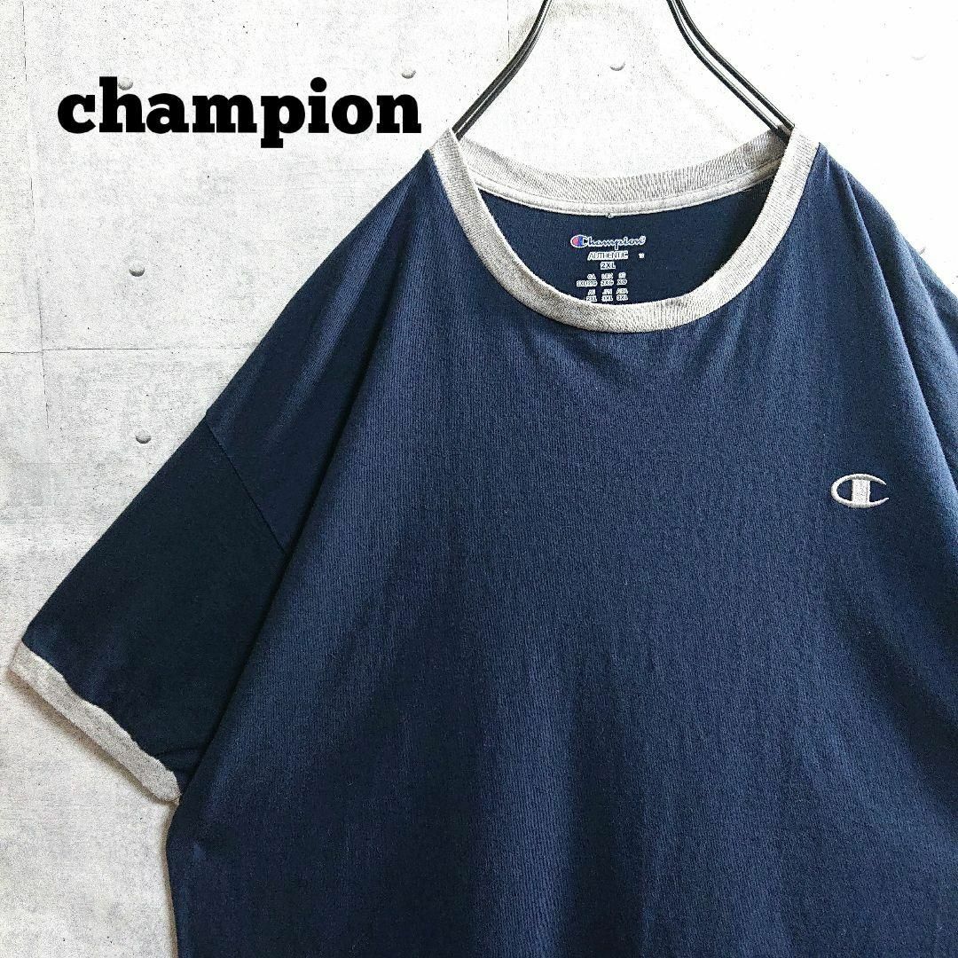 Champion - 【チャンピオン】ワンポイント 刺繍 ロゴ リンガーネック T