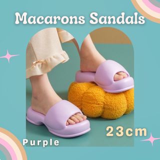 キッズ サンダル 23cm 厚底 ルームシューズ 親子 おそろい パープル 紫(サンダル)