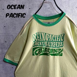 オーシャンパシフィック(OCEAN PACIFIC)の【人気デザイン】フロッキープリント デカロゴ リンガーネック Tシャツ 緑 M(Tシャツ/カットソー(半袖/袖なし))