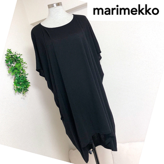 マリメッコ(marimekko)のマリメッコMarimekkoの黒ブラックのゆったりワンピースM(ひざ丈ワンピース)