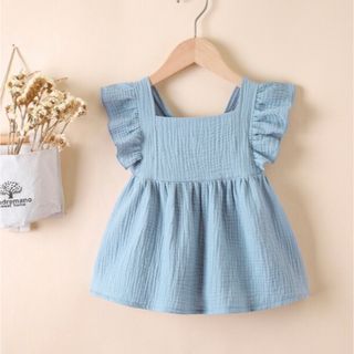 ★新品未使用品 韓国 ベビー服 バックリボン リネン ワンピース(ワンピース)