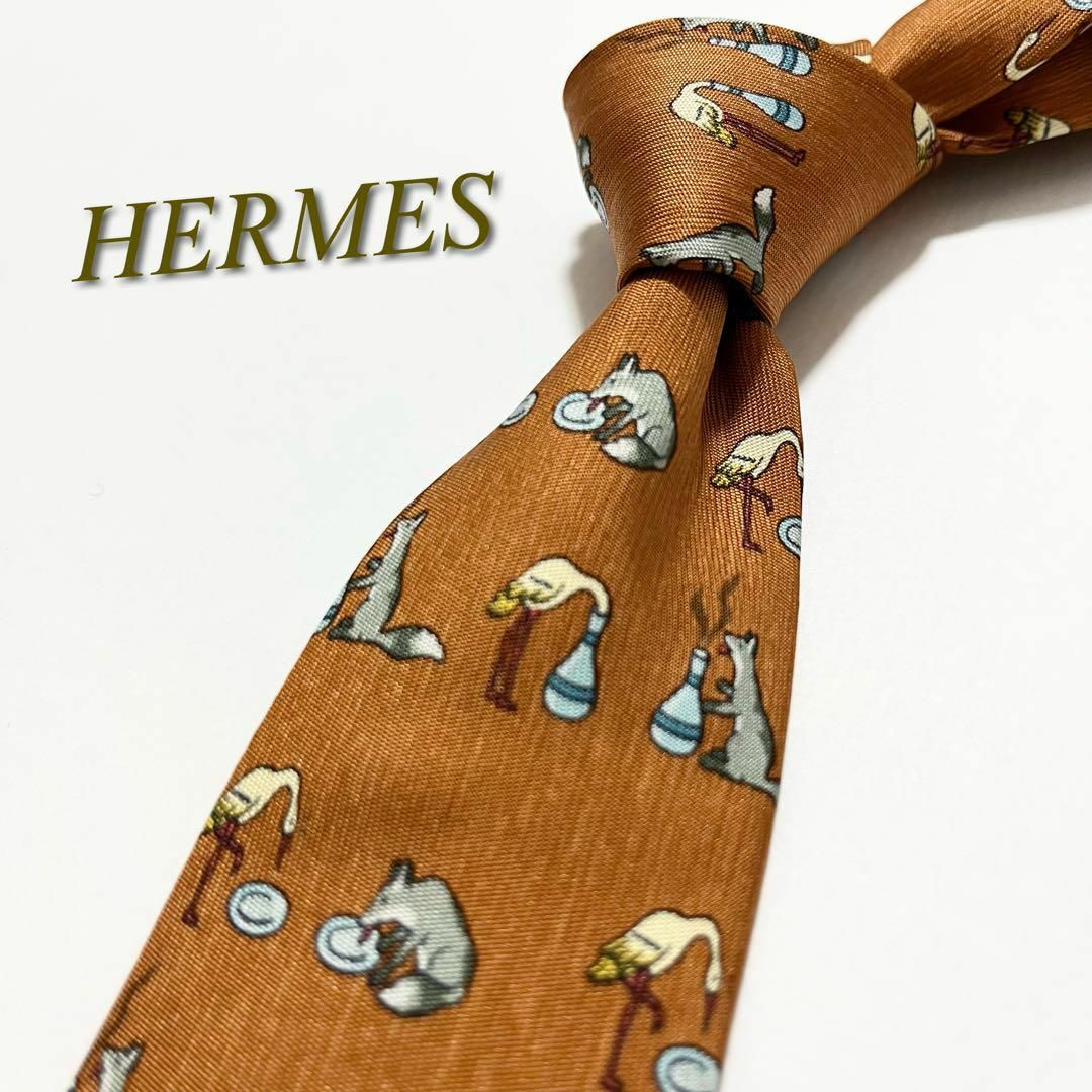 HERMES エルメス 高級 光沢感 ウサギ柄 総柄 シルク ネクタイ 小物