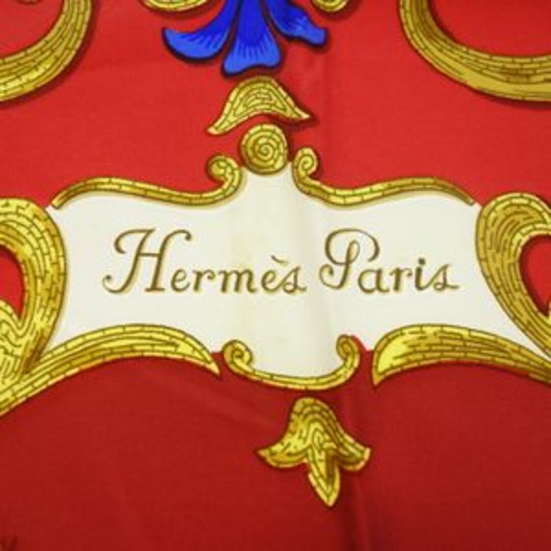 エルメス カレ90 スカーフ シルク トルコの馬 赤 HERMES【AFI22】実寸横幅