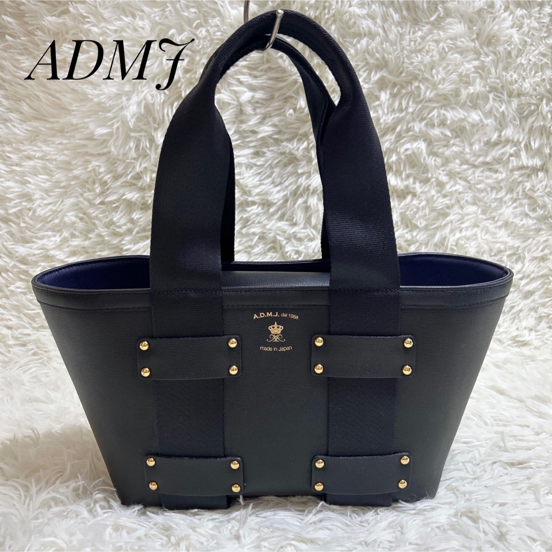 美品✨A.D.M.J 2way ハンドバッグ トート スクエア ネイビー