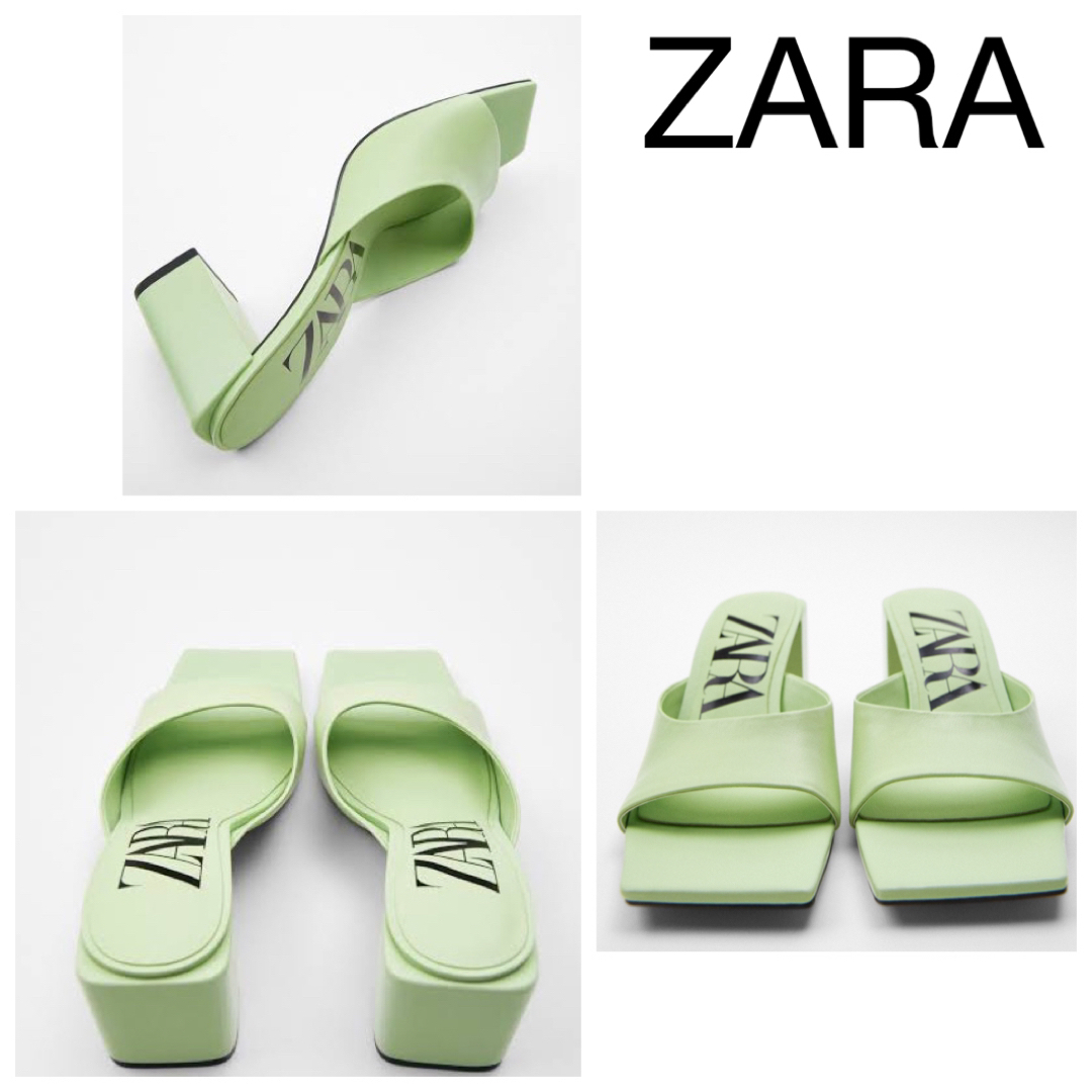 ZARA(ザラ)の【8/15迄】【新品タグ付】ZARA スクエアトゥレザーサンダル チャンキー レディースの靴/シューズ(サンダル)の商品写真