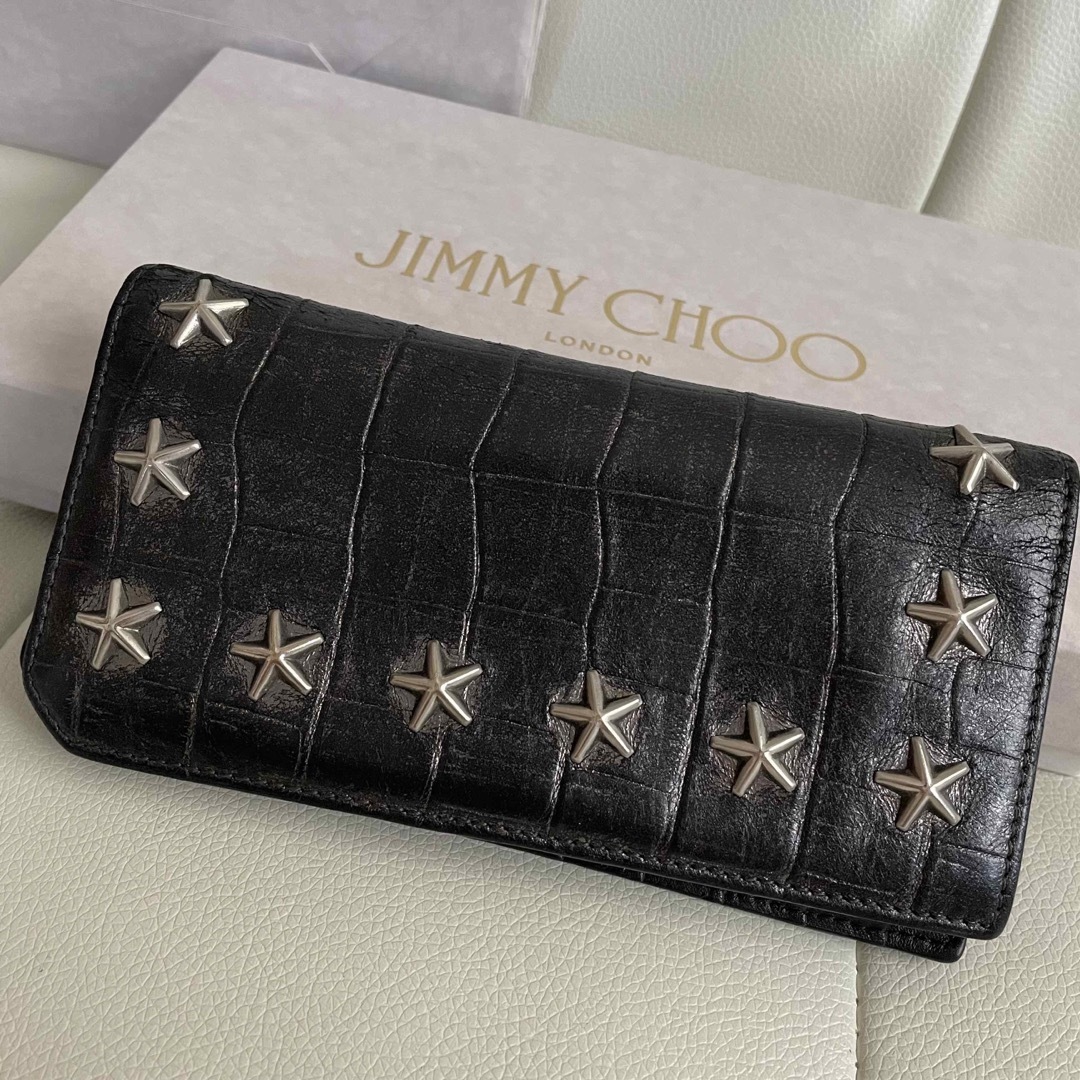 大人気 ジミーチュウ JIMMY CHOO 長財布 本革 スタッズ 黒 レザー ...