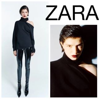 ザラ(ZARA)の【8/15迄】【新品タグ付】ZARA リブアシンメトリートップス LIMITED(Tシャツ(長袖/七分))