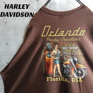 ハーレーダビッドソン(Harley Davidson)の【ハーレーダビッドソン】ピンナップガール 両面プリント Tシャツ 茶 2XL(Tシャツ/カットソー(半袖/袖なし))