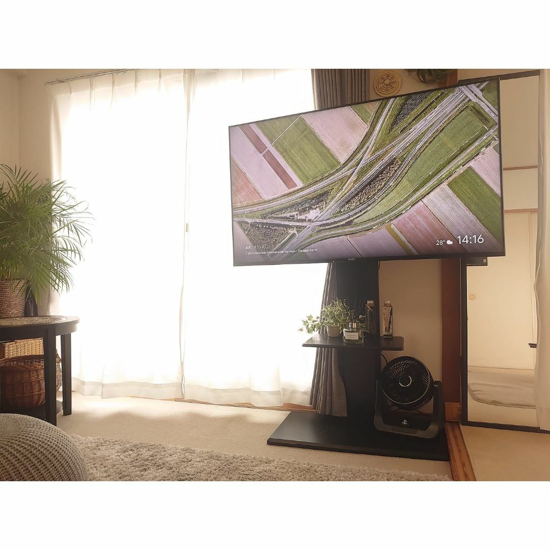 FITUEYES テレビスタンド ~V 壁寄せ キャスター付き 可動タイ