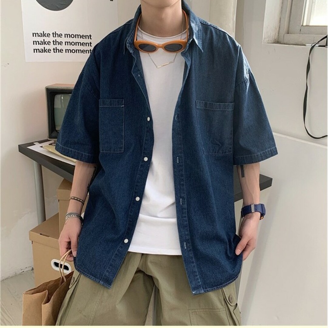 ☆新品未使用☆ ビッグシルエット デニム 半袖 シャツ ブルーの通販 by