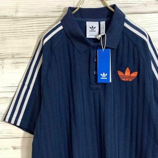 アディダス(adidas)の【新品】adidas 3ライン ポロシャツ 紺 ネイビー XL ストライプ柄(ポロシャツ)