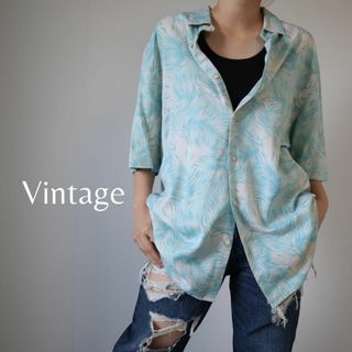 アートヴィンテージ(ART VINTAGE)の【vintage】ボタニカル柄 バイカラー シルク 絹 ヘリンボーン 半袖シャツ(シャツ)