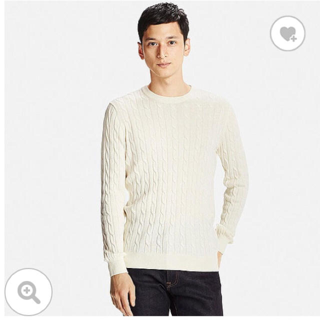 美品　UNIQLO　カシミヤクルーネックセーター　オフホワイト　白　L ユニクロ