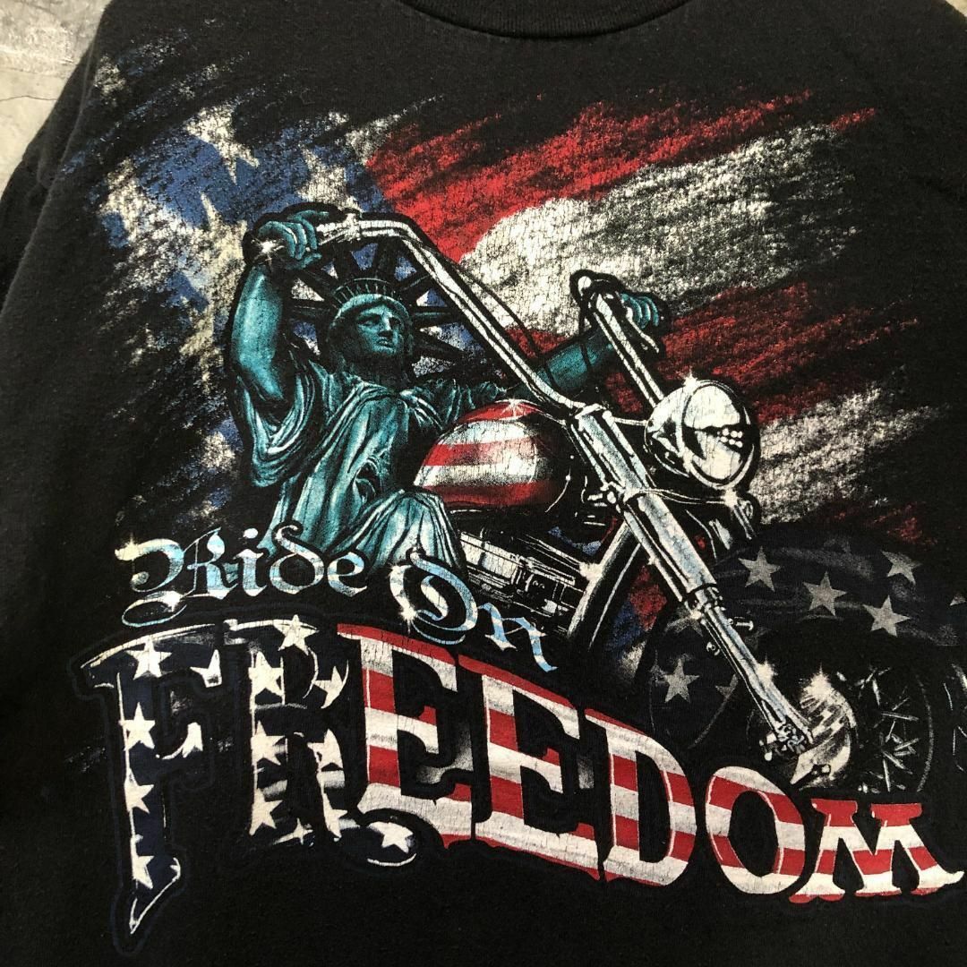 《USA》FREEDOM 自由の女神 バイカー ビッグプリント 黒 Tシャツ