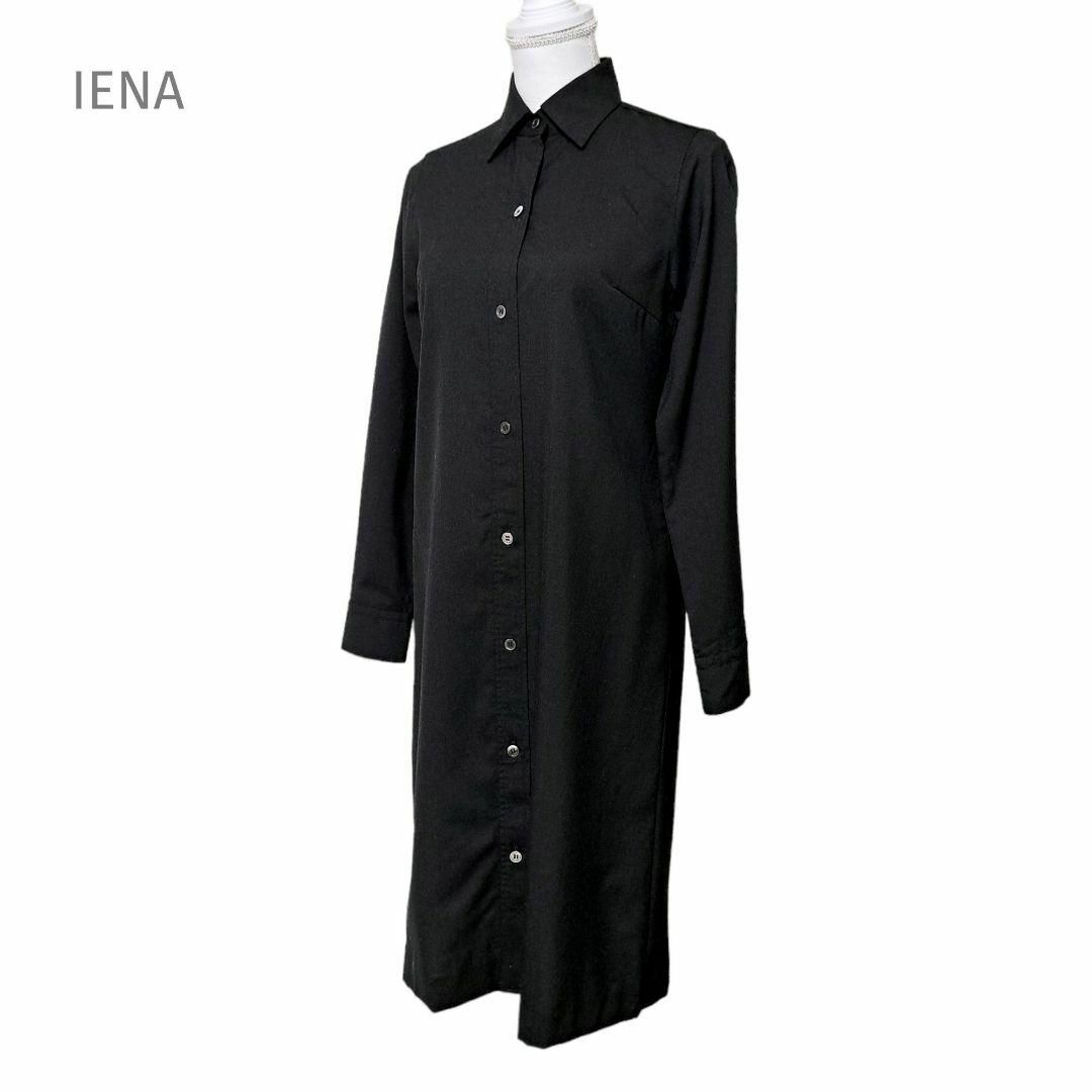 IENA イエナ ロングシャツワンピース ウール ブラック 長袖 シェルボタン