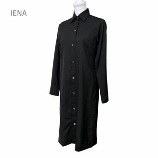 イエナ(IENA)のIENA イエナ ロングシャツワンピース ウール ブラック 長袖 シェルボタン(ロングワンピース/マキシワンピース)