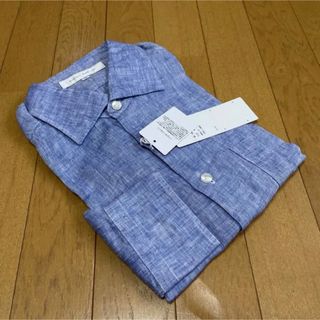 スーツカンパニー(THE SUIT COMPANY)のスーツカンパニー製品洗い ベルギーリネンホリゾンタルカラーシャツ　M 新品(シャツ)