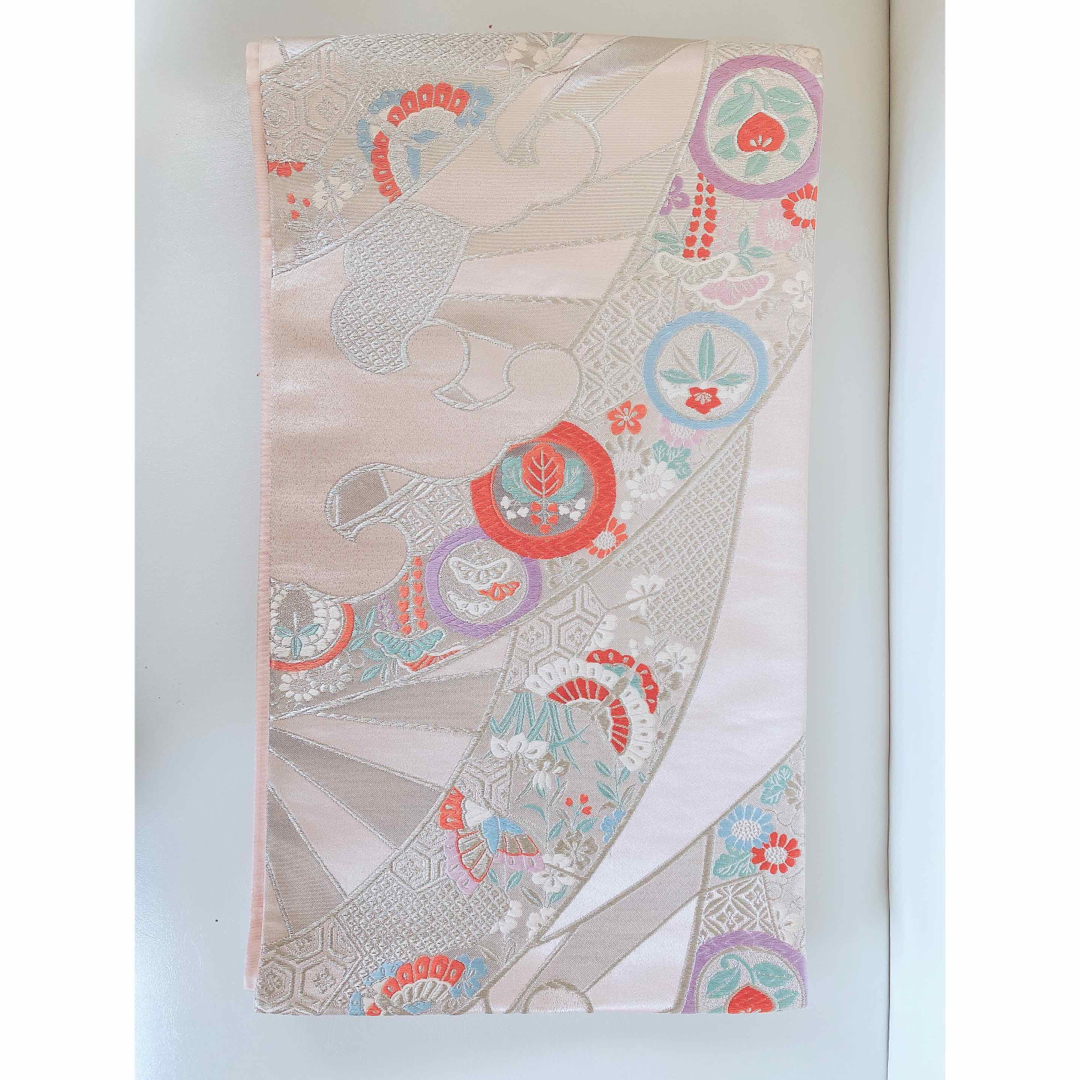 正絹着物(ピンク・桜・一部絞り)156cm&古典調袋帯セット