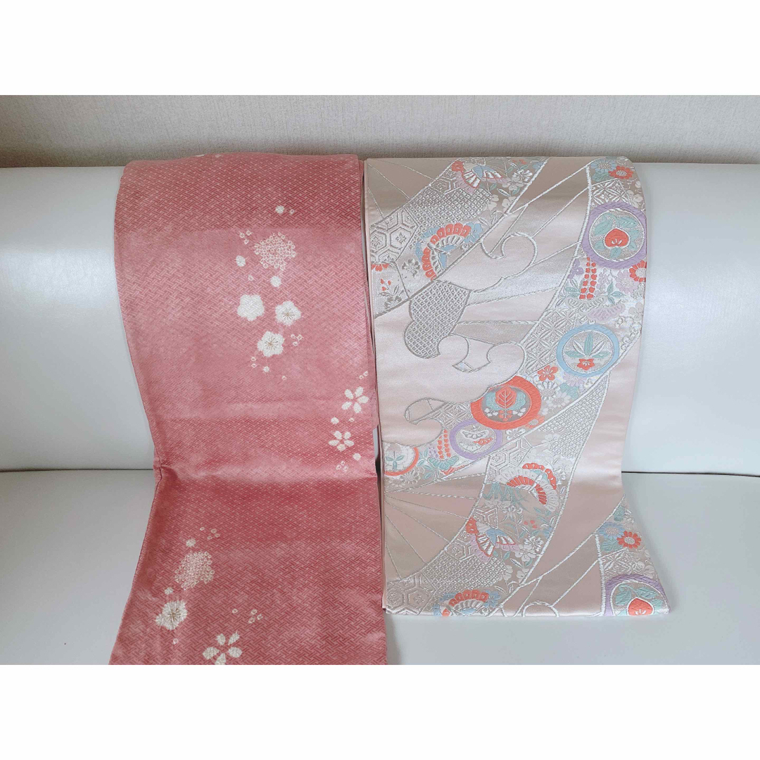 正絹着物(ピンク・桜・一部絞り)156cm&古典調袋帯セット | フリマアプリ ラクマ