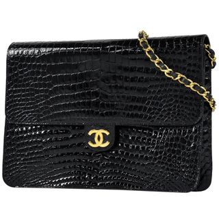 【CHANEL】シャネル チェーンショルダー ヴィンテージ クロコダイル 濃茶 レディース ショルダーバッグ