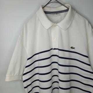 ラコステ(LACOSTE)の日本製　ラコステ　ポロシャツ　半袖　刺繍ロゴ　シェルボタン　ボーダー　ファブリカ(ポロシャツ)