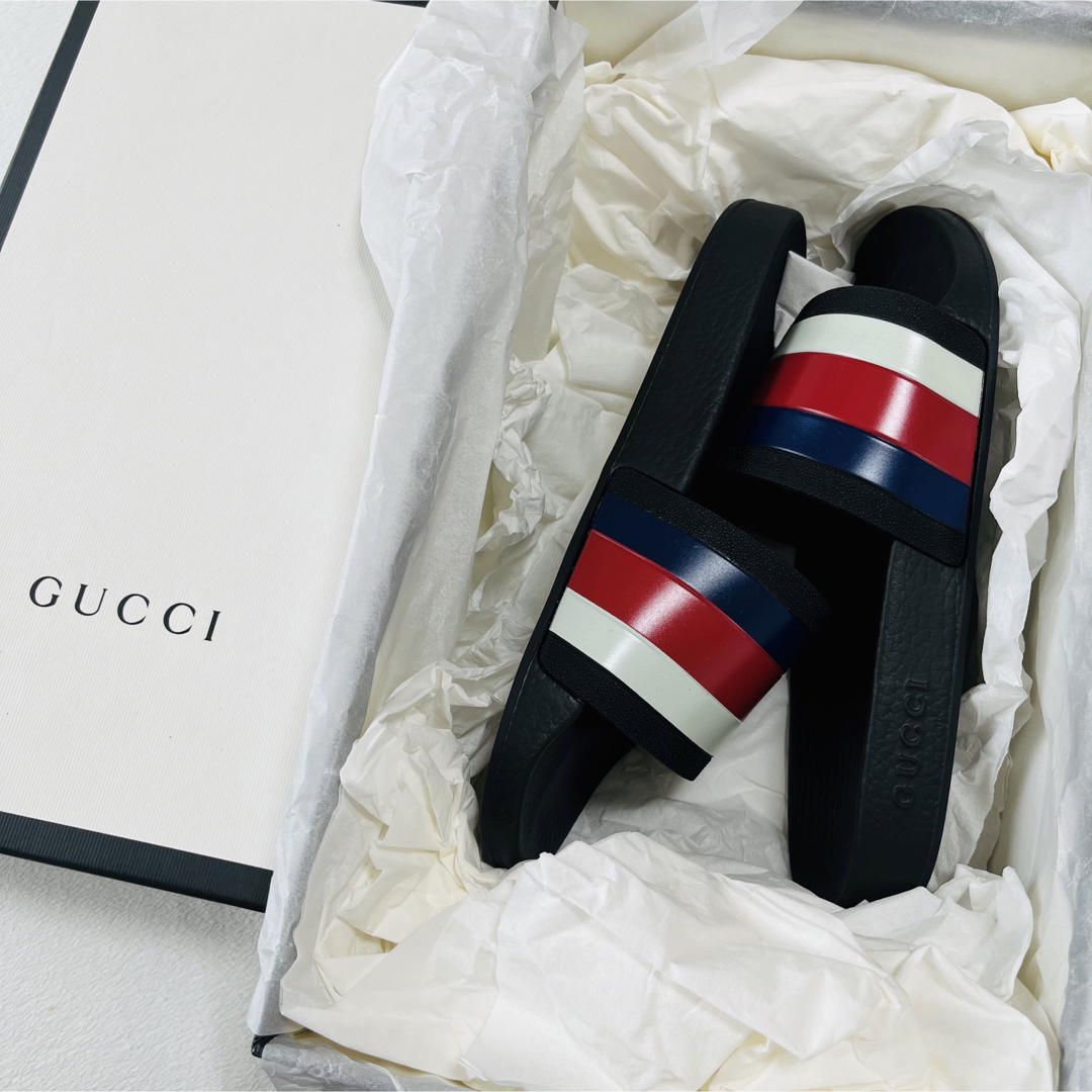 新品同様】GUCCI グッチ サンダル ラバーサンダル トリコロール-