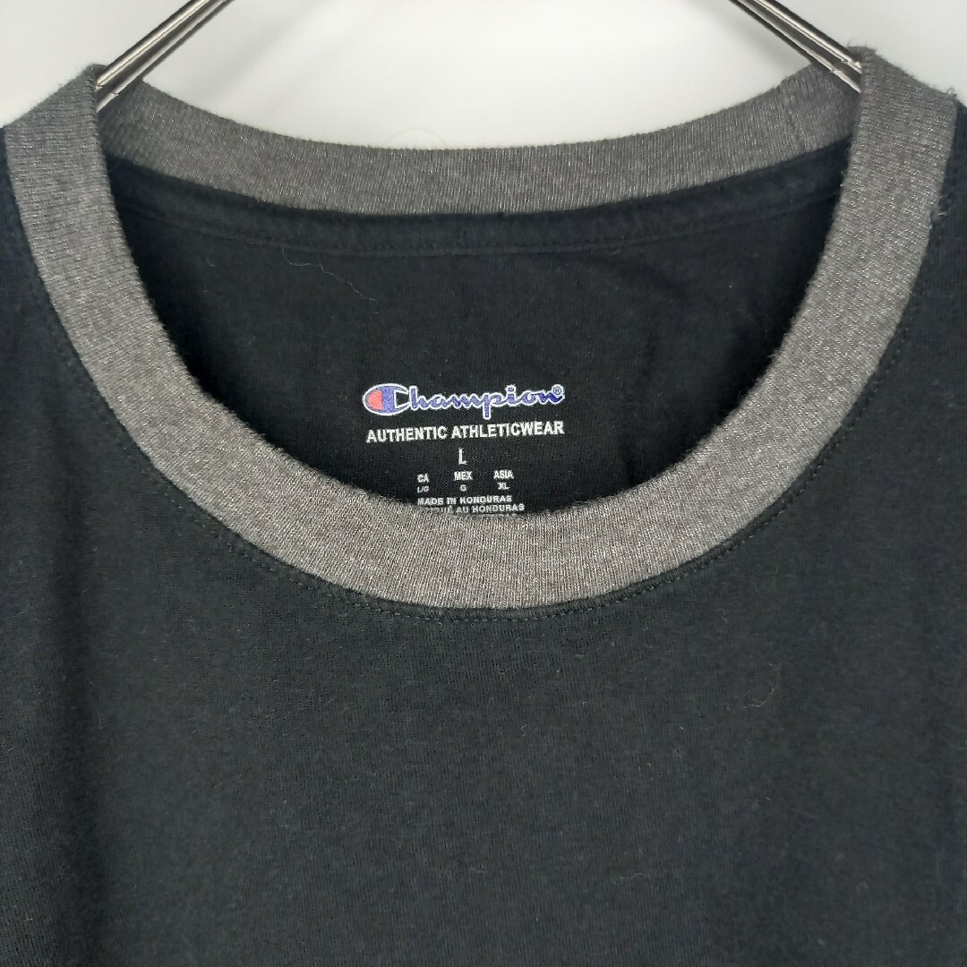 Champion(チャンピオン)のチャンピオン　クルーネック　リンガー　Tシャツ　無地　刺繍ロゴ　半袖　黒　灰 メンズのトップス(Tシャツ/カットソー(半袖/袖なし))の商品写真